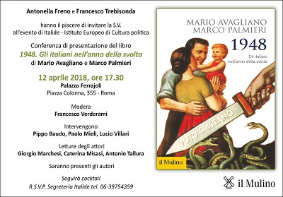 Roma: Italide presenta il Libro “1948. Gli Italiani nell’anno della svolta” di Avagliano-Palmieri
