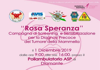 Diamante: “Rosa Speranza”, campagna di prevenzione del tumore al seno