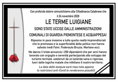 Terme Luigiane: S.A.TE.CA. Spa e lavoratori ne annunciano la chiusura definitiva