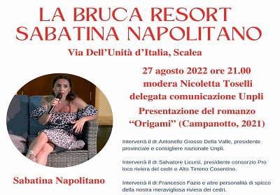 Sabatina Napolitano presenta il suo primo romanzo “Origami” presso il Resort La Bruca a Scalea