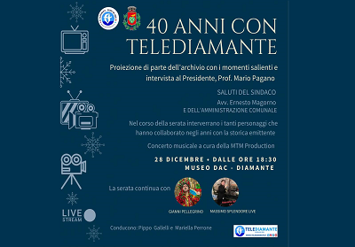 Diamante: Il 28 dicembre una serata dedicata a Telediamante per festeggiare i 40 anni di attività