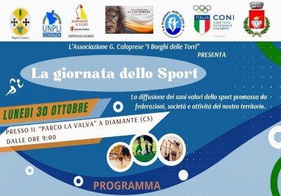 Diamante: Il 30 ottobre la “Giornata dello Sport” promossa dall’associazione G. Caloprese
