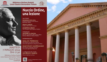 Cosenza: “Nuccio Ordine una lezione”. Il Liceo Telesio celebra lo studioso ad un anno dalla scomparsa