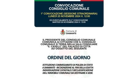 Diamante: Consiglio Comunale del 25/11/2024
