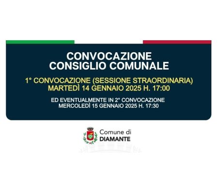 Diamante: Consiglio Comunale del 14/01/25