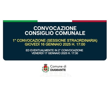Diamante: Consiglio Comunale del 16/01/25