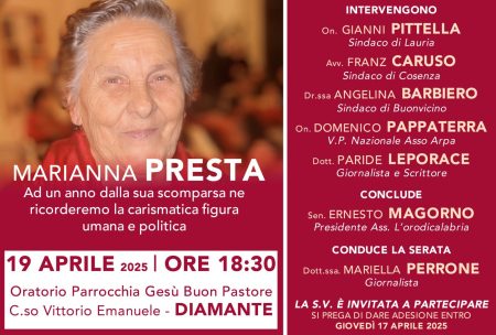 Incontro a Diamante per rendere omaggio alla figura di Marianna Presta