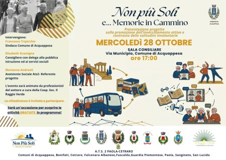 “Non più Soli e… Memorie in Cammino”: il progetto per gli over 65 fa tappa ad Acquappesa