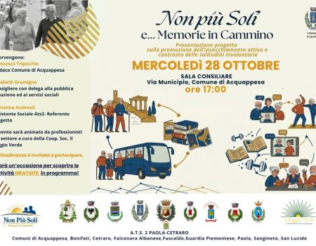 “Non più Soli e… Memorie in Cammino”: il progetto per gli over 65 fa tappa ad Acquappesa